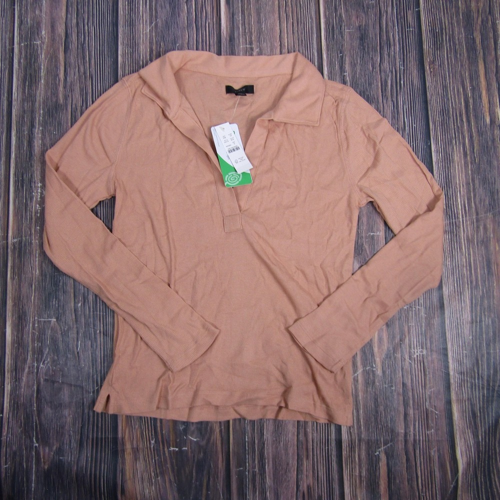 J.Crew Shirt Womens Medium Tan‎ Ribbed Collared Long Sleeve Cotton Modal BA415